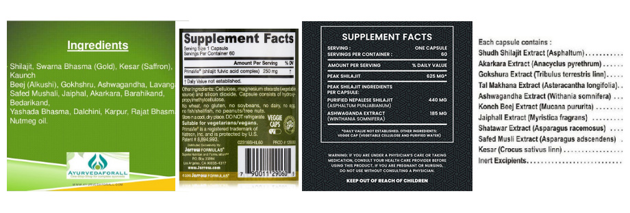 ingredient listing of shilajit capsule products